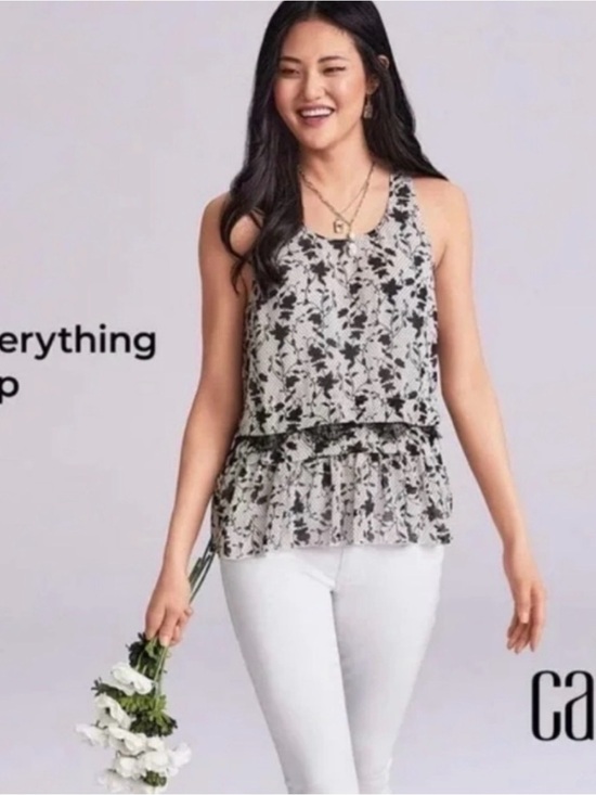 CAbi Tops - CAbi Black & White Floral Tiered Skirt with White Polka Dot Tank style# 5907
